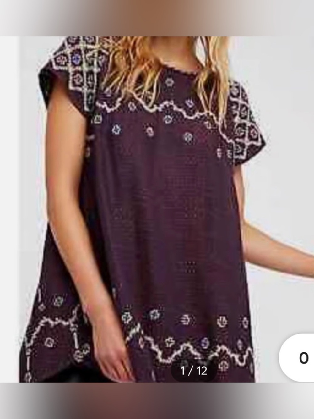 Free People In The Clouds Embroidered Embellished Tunic Top EUC Size S